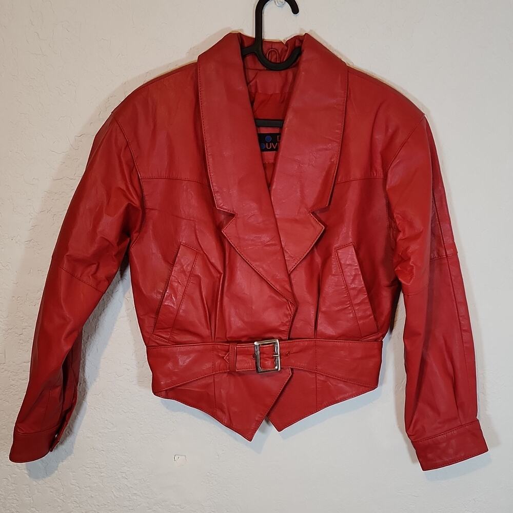Code Nouveau Red Leather Belted Lined Short Women's‎ Jacket with Pockets Size S